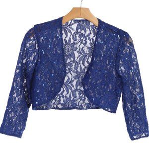 NWT Royal Blue Lace 3/4 Sleeves Bolero Jacket Lined